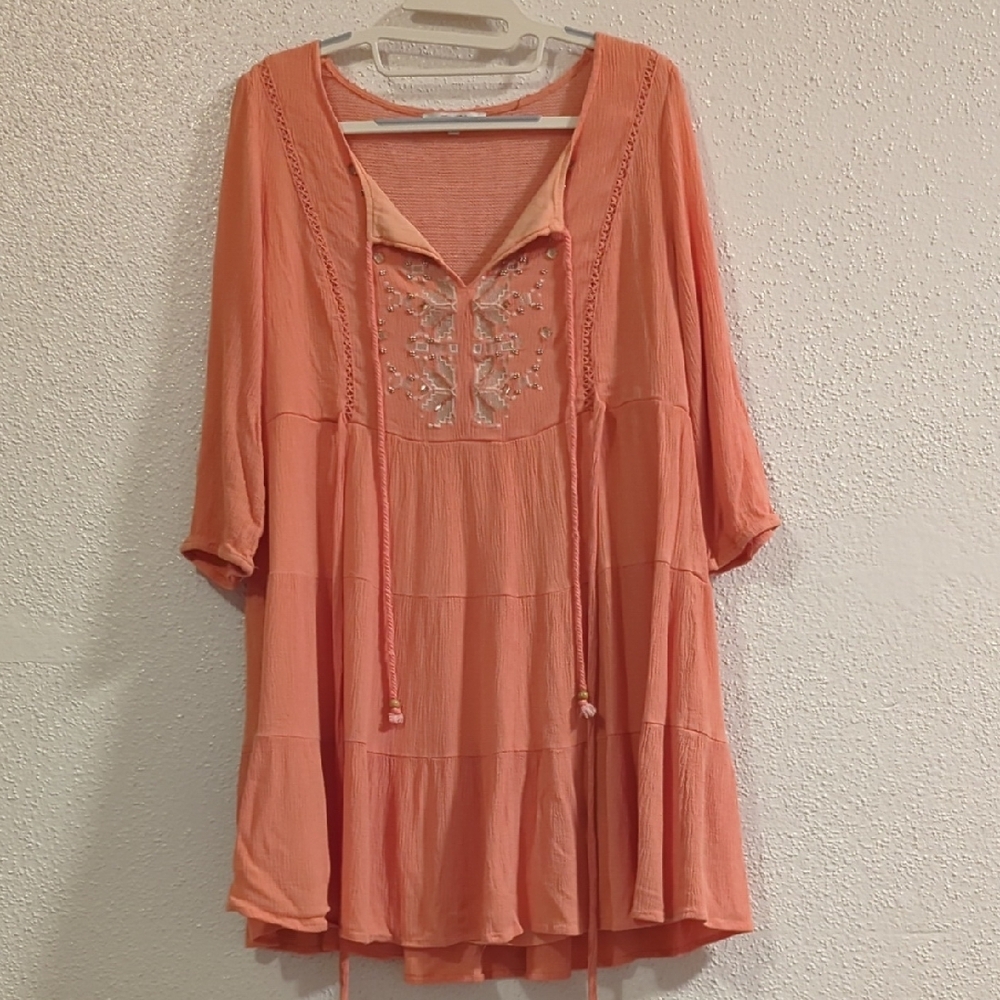 Peach Embroidered Tunic Top